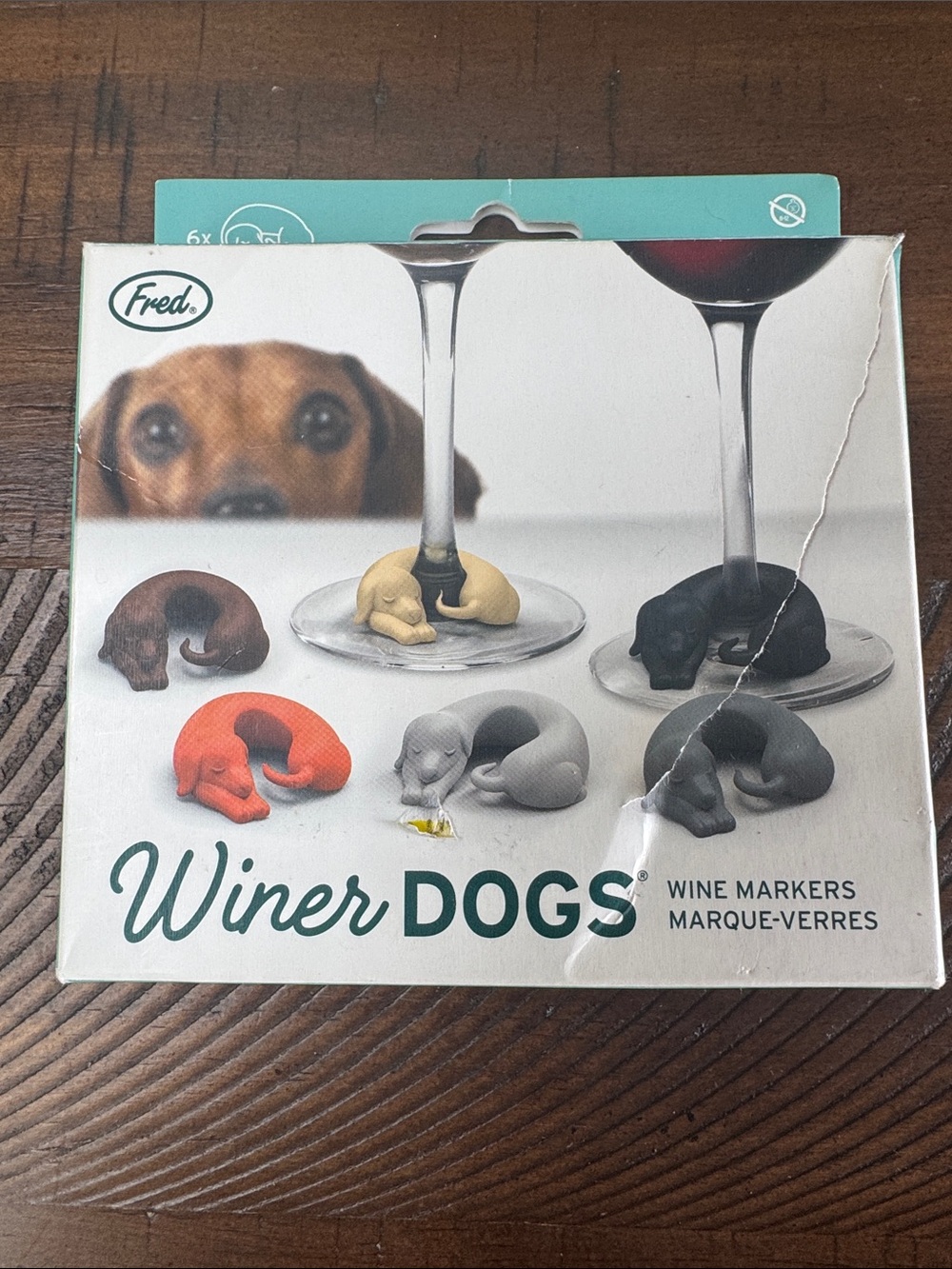 Fred Winer Dogs Wine Glass Markers - Brown, Black, Gray, Red, Cream